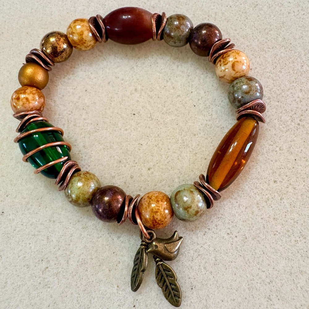 Handcrafted Czech Glass Beaded Bracelet with Charms